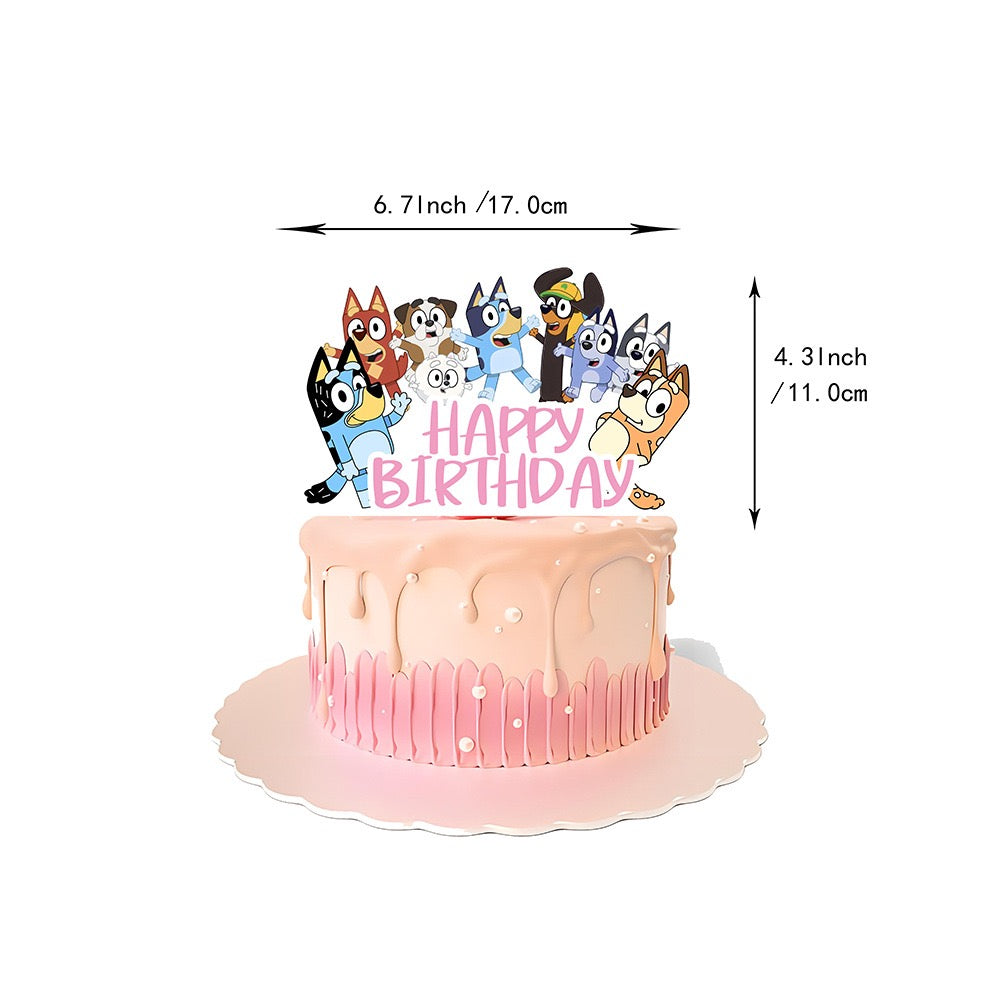 BLY2 Balloons Happy birthday KIDS banner party decor cake topper dogs pink