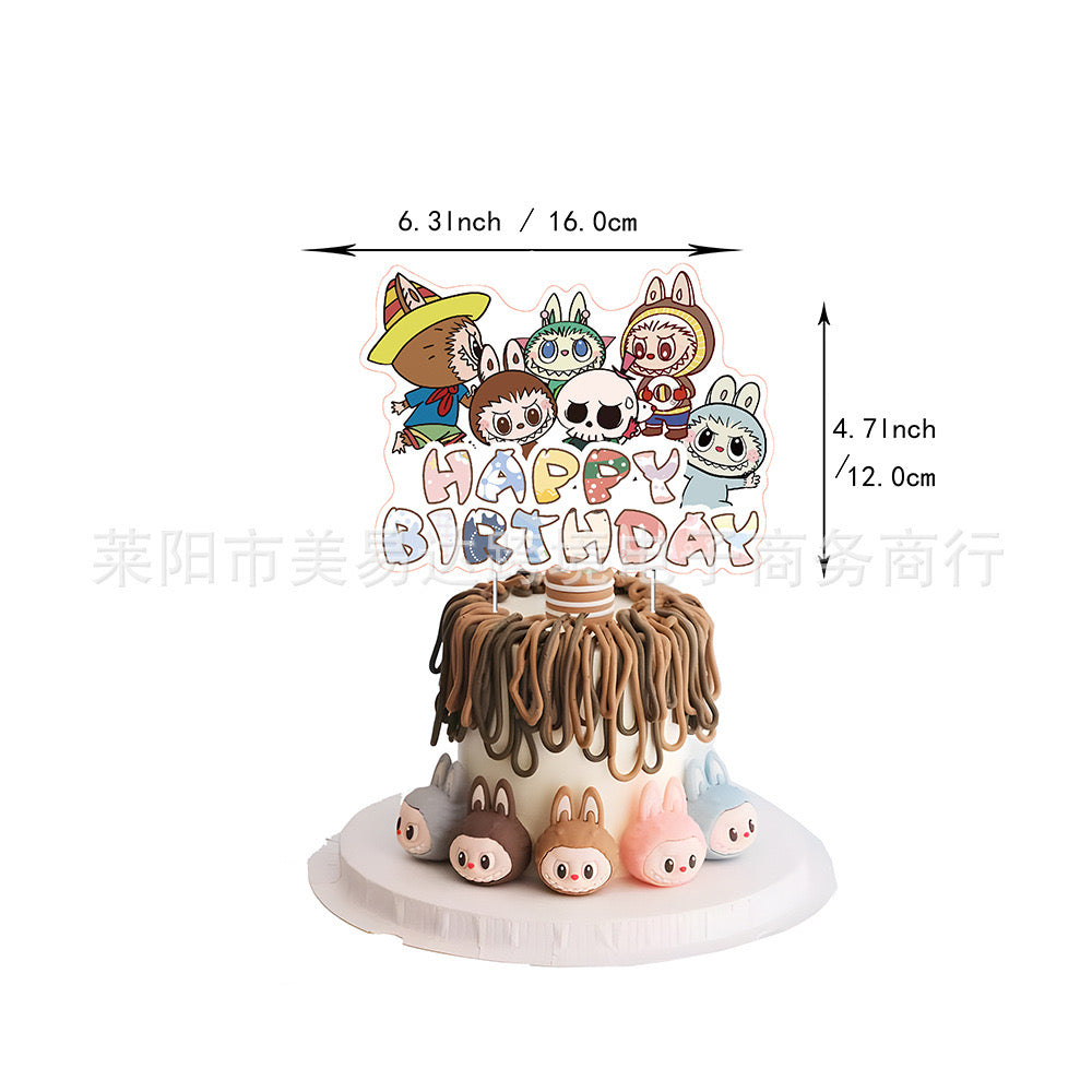 LABUBU2 Balloons Happy birthday KIDS banner party decor cake topper