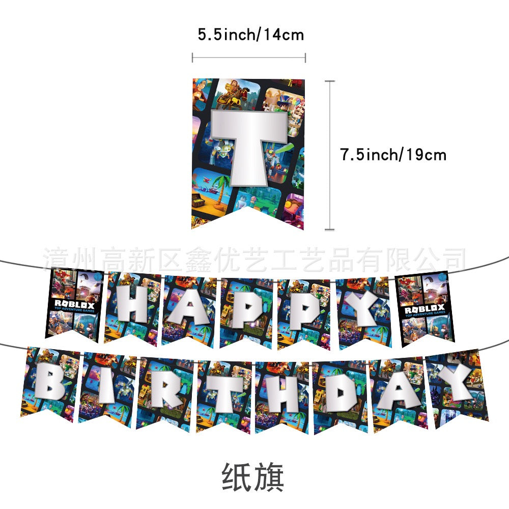 Roblox4 Balloons Happy birthday KIDS banner party decor cake topper