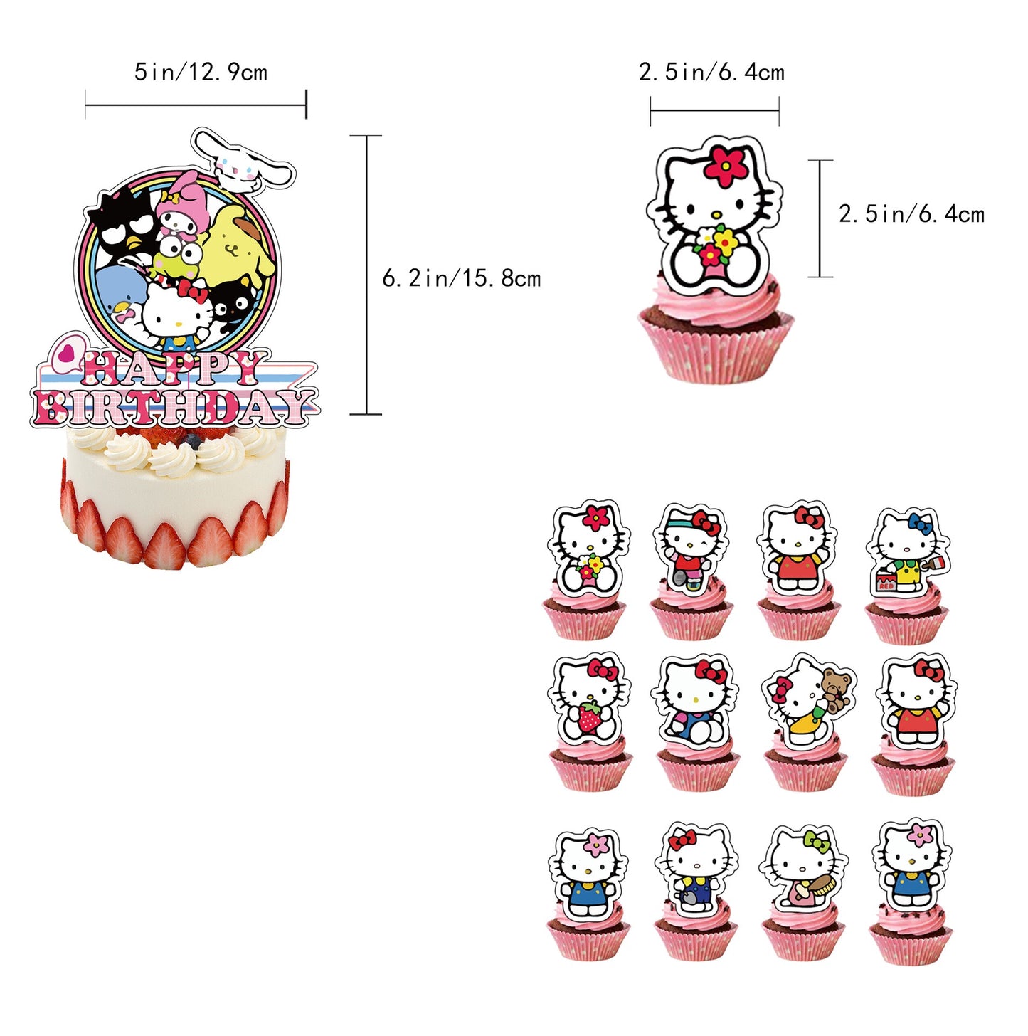 hello kitty Balloons Happy birthday KIDS banner party decor cake topper