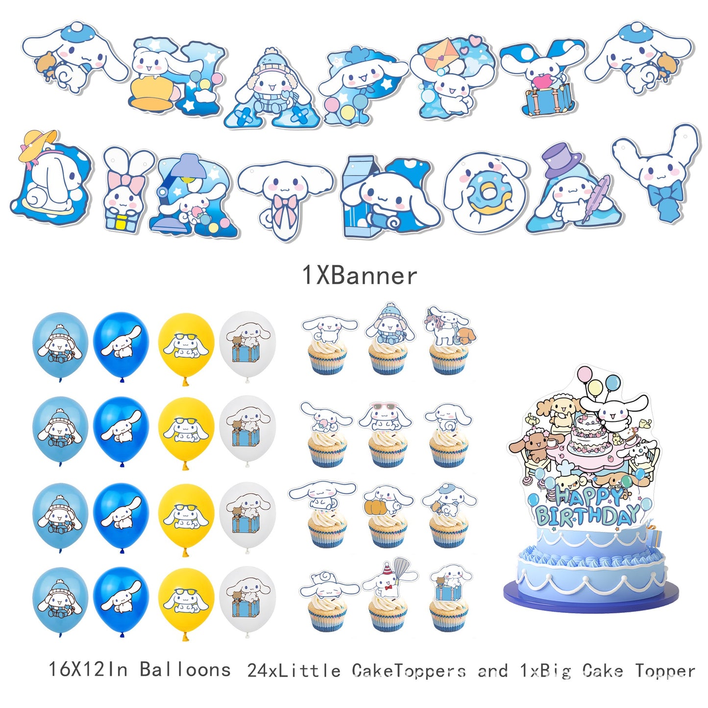 Cinnamoroll Balloons Happy birthday KIDS banner party decor cake topper