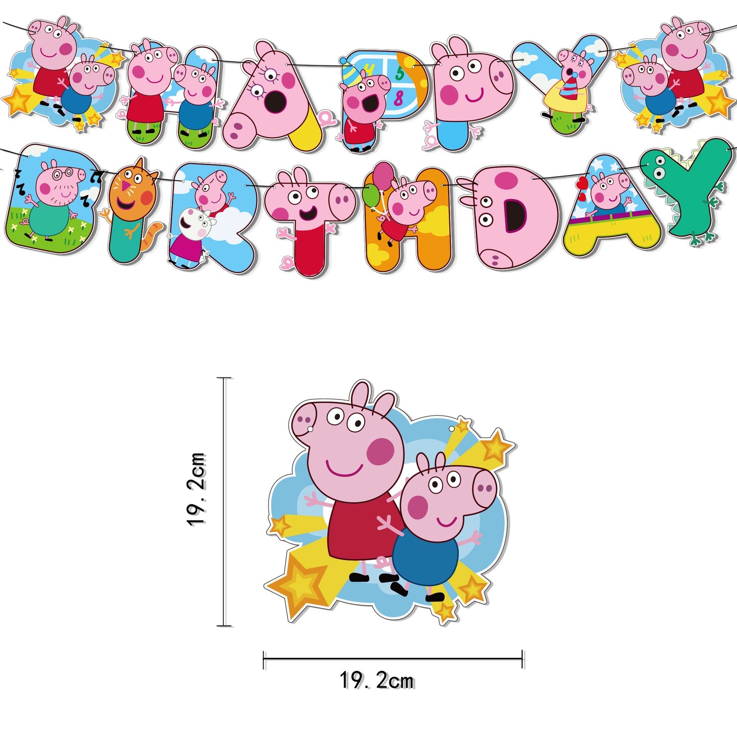Peppa pig Balloons Happy birthday KIDS banner party decor cake topper