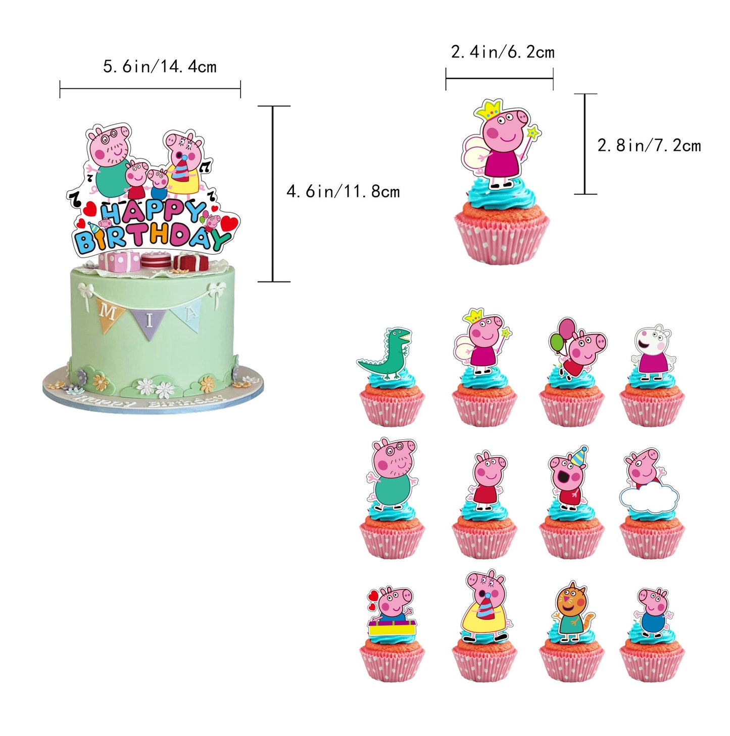 Peppa pig Balloons Happy birthday KIDS banner party decor cake topper