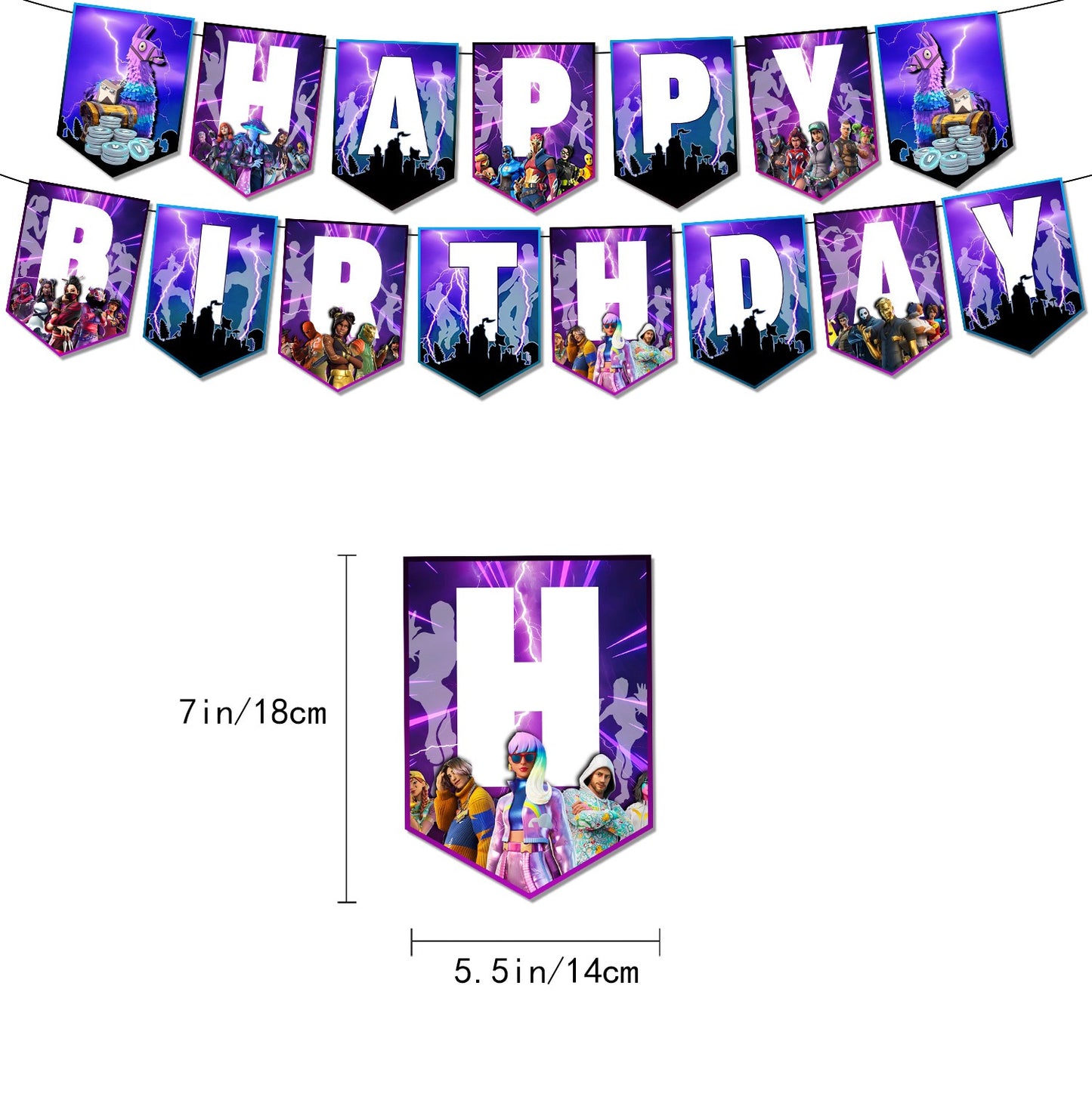 Fortnite Happy Birthday banner Balloons cake topper set 3