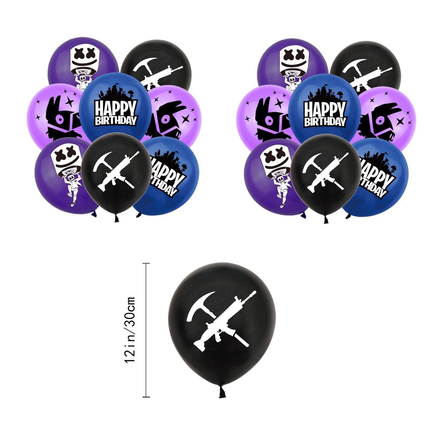 Fortnite Happy Birthday banner Balloons cake topper set 3