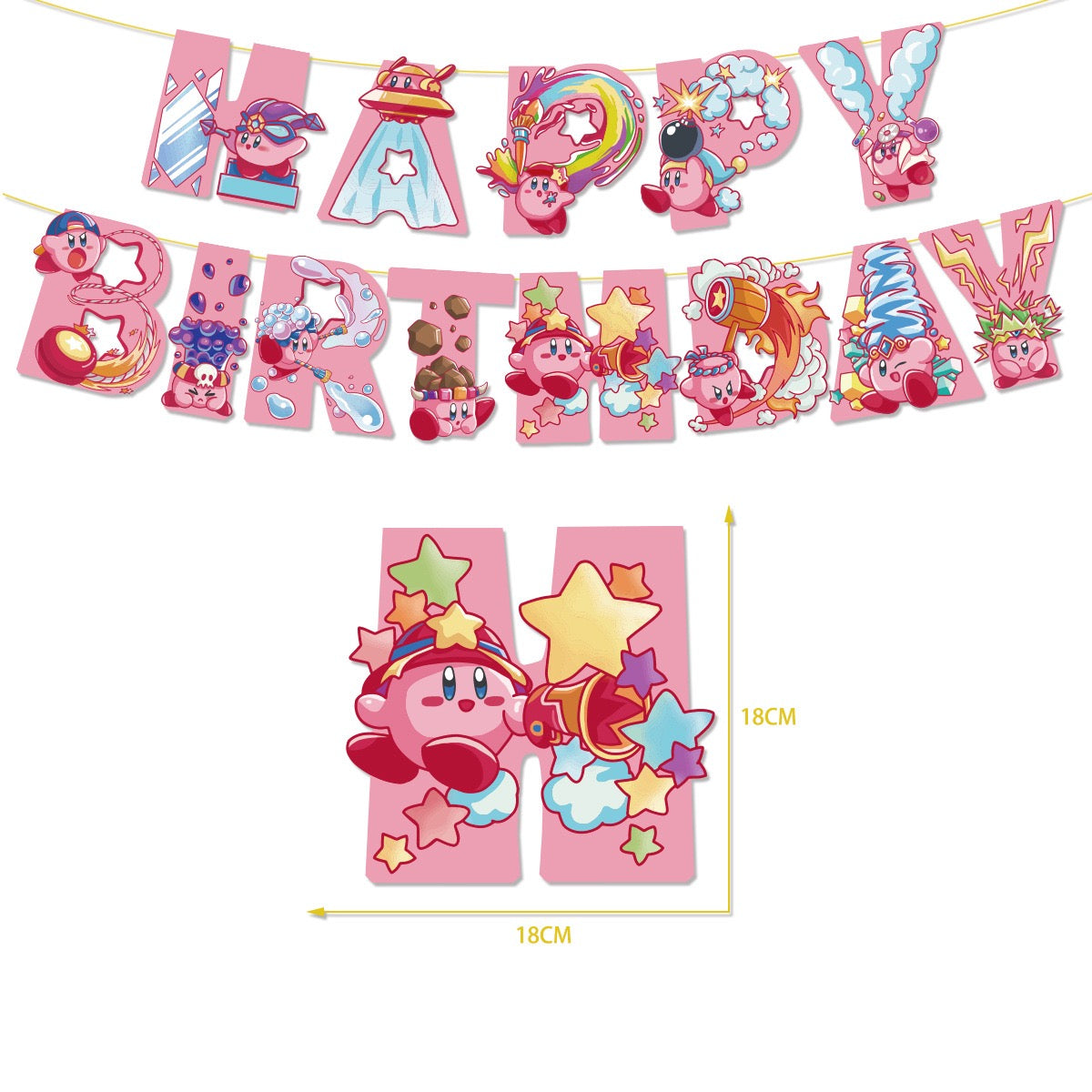Kirby Balloons Happy birthday KIDS banner party decor cake topper