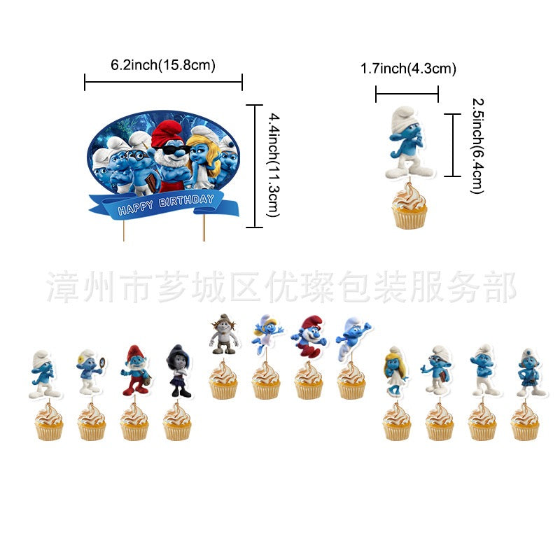 The Smurfs Balloons Happy birthday KIDS banner party decor cake topper
