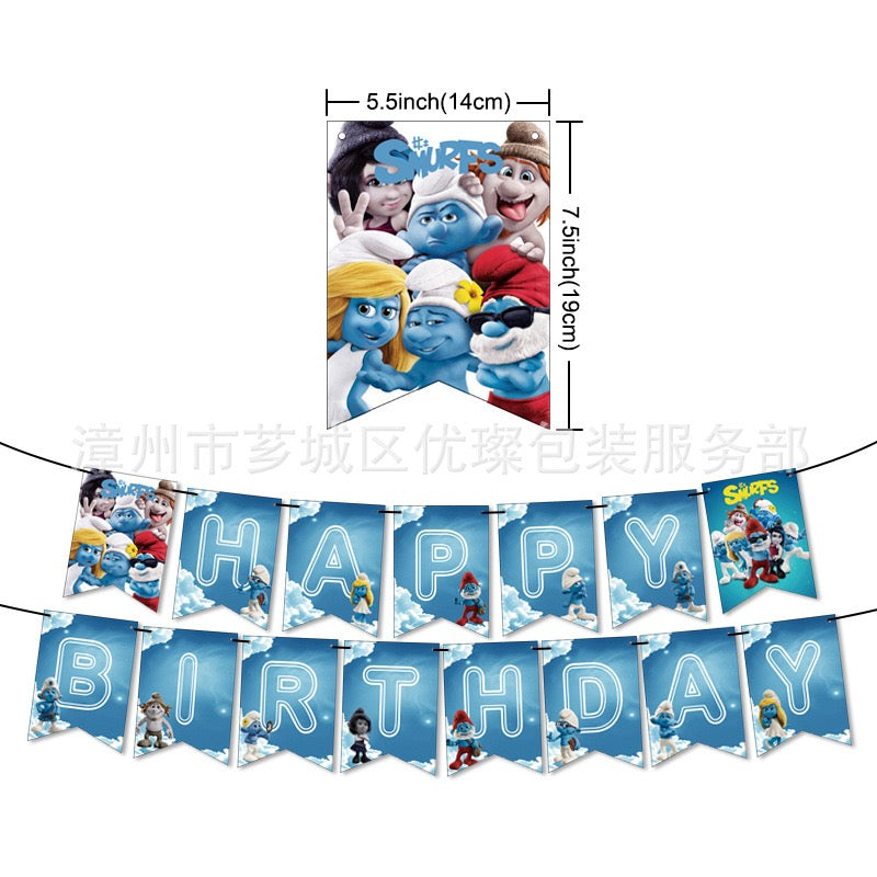 The Smurfs Balloons Happy birthday KIDS banner party decor cake topper