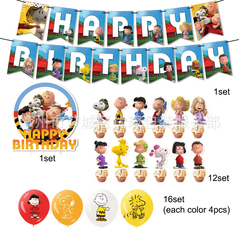Snoopy Balloons Happy birthday KIDS banner party decor cake topper