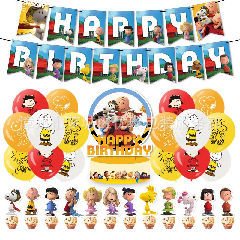 Snoopy Balloons Happy birthday KIDS banner party decor cake topper