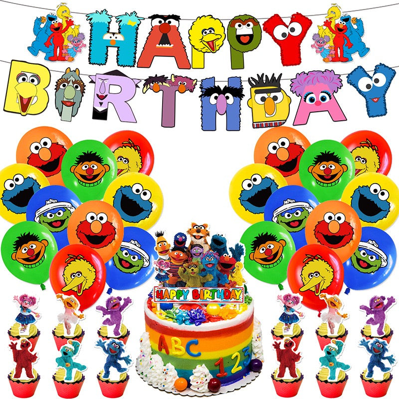 Sesame Street Balloons Happy birthday KIDS banner party decor cake topper