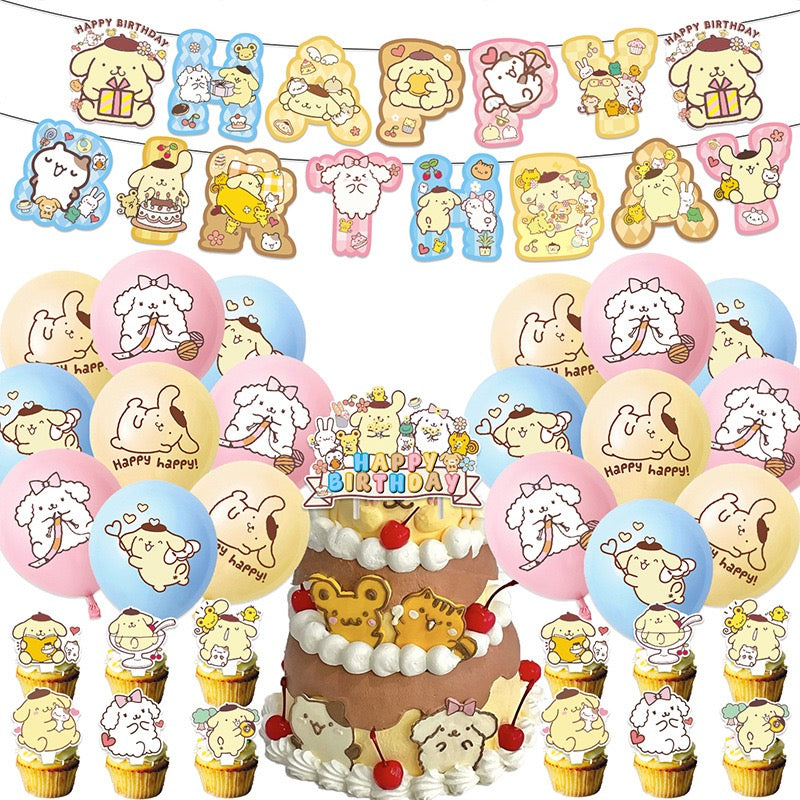 Pompompurin Balloons Happy birthday KIDS banner party decor cake topper