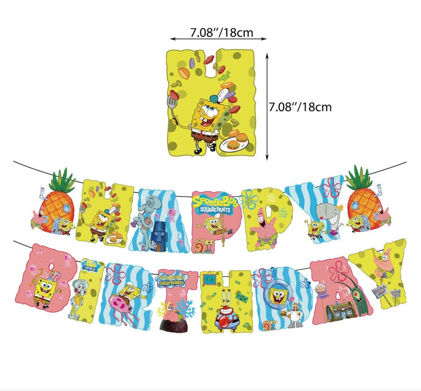 SpongeBob Balloons Happy birthday KIDS banner party decor cake topper