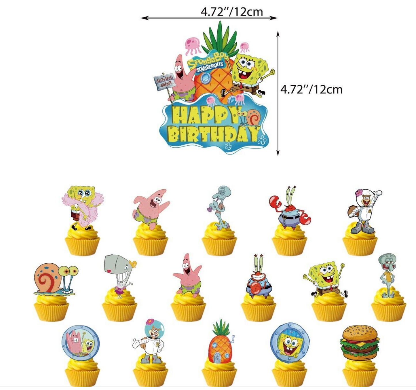 SpongeBob Balloons Happy birthday KIDS banner party decor cake topper