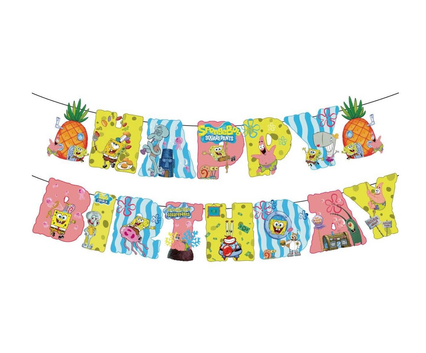 SpongeBob Balloons Happy birthday KIDS banner party decor cake topper