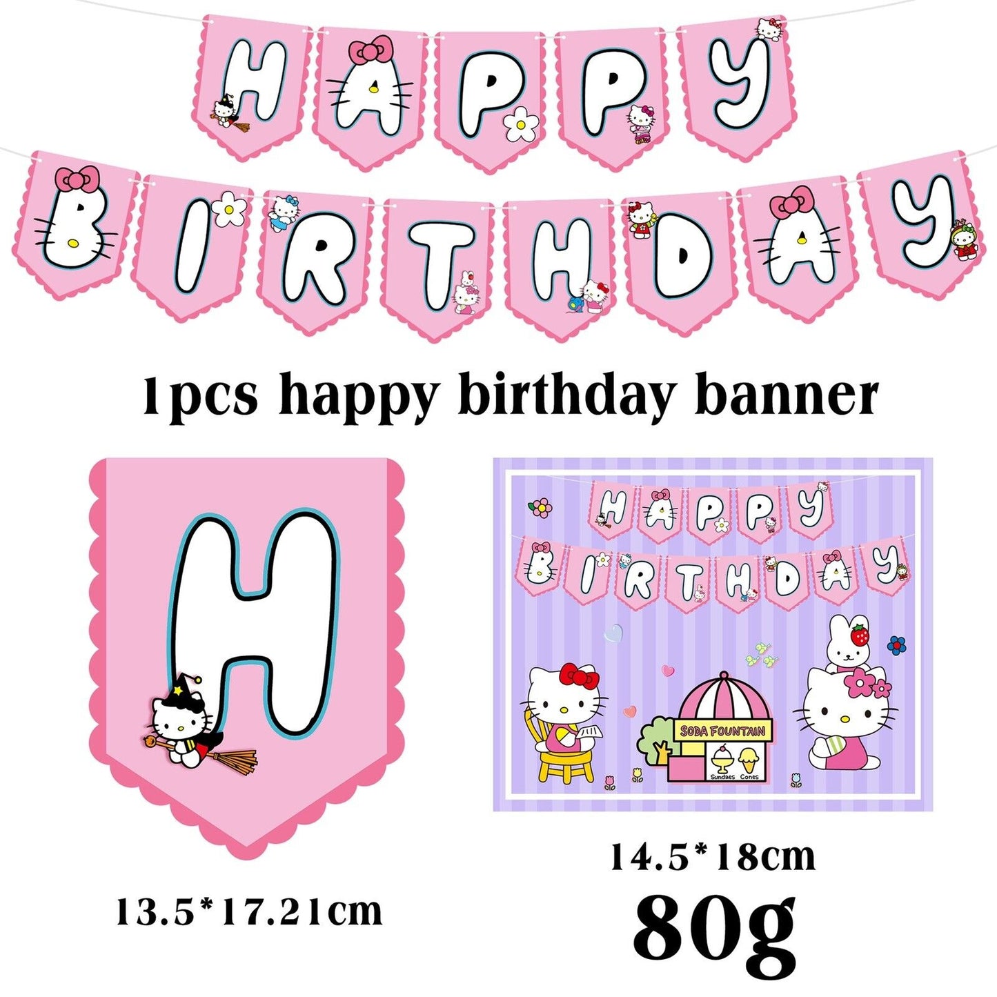 Hello Kitty Balloons Happy birthday KIDS banner party decor cake topper AU STOCK