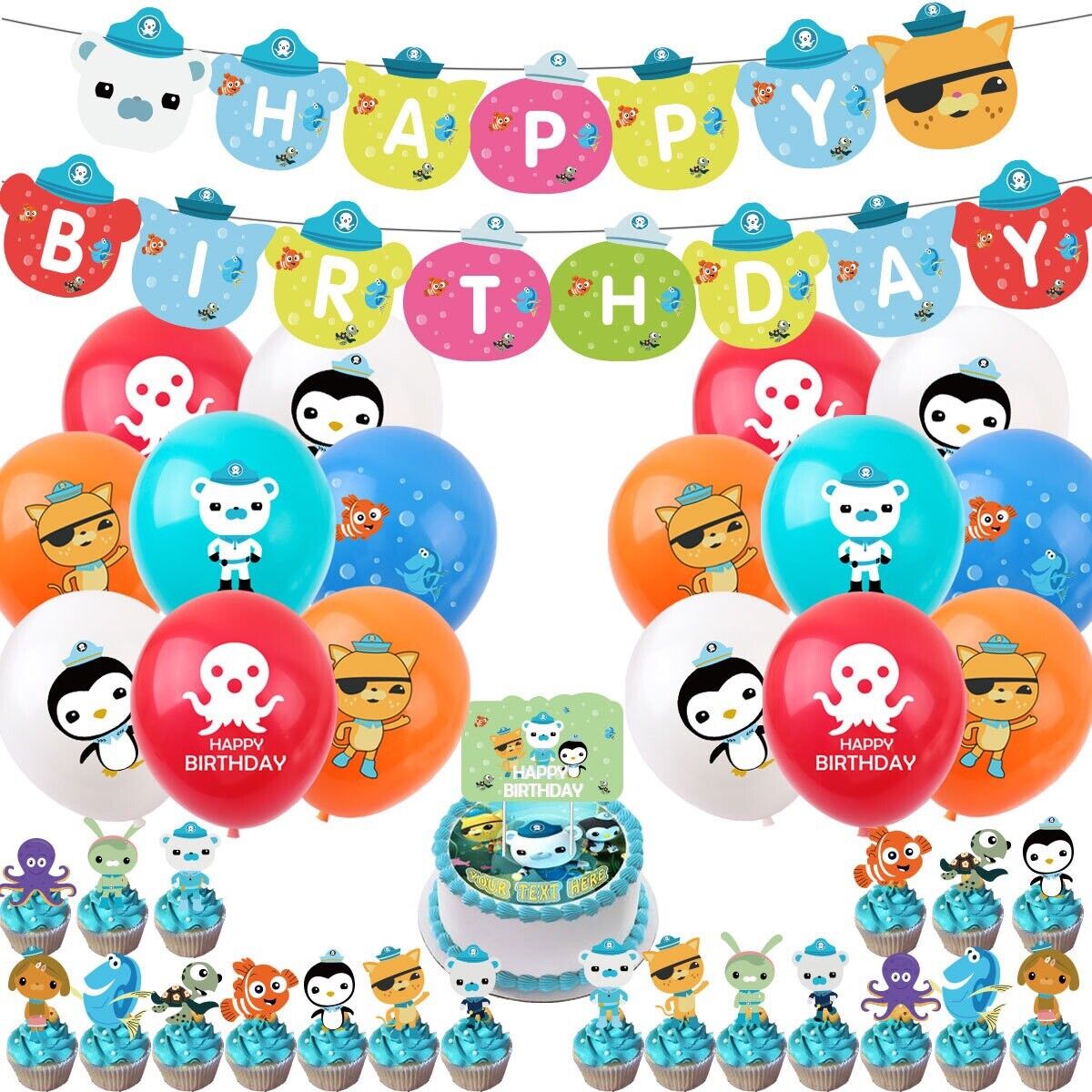 octonauts Balloons Happy birthday KIDS banner party set decor cake topper AU