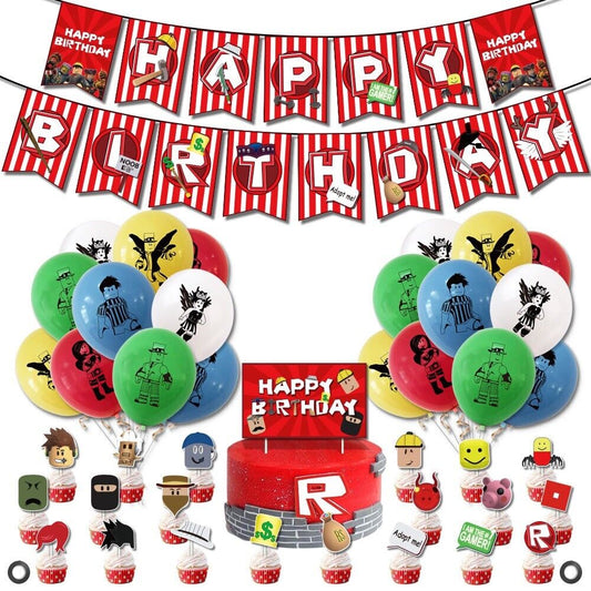 Roblox3 Balloons Happy birthday KIDS banner  party set decor AU STOCK