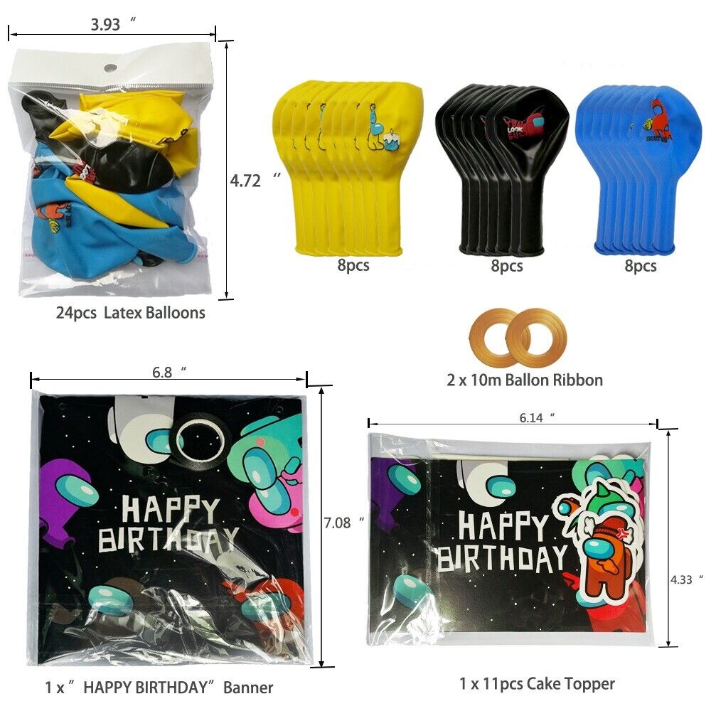 Among us Happy birthday banner Foil balloon party AU STOCK stickers cake topper