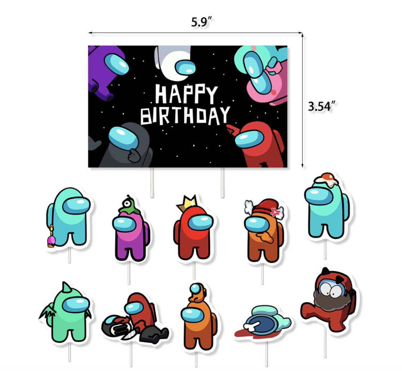 Among us Happy birthday banner Foil balloon party AU STOCK stickers cake topper
