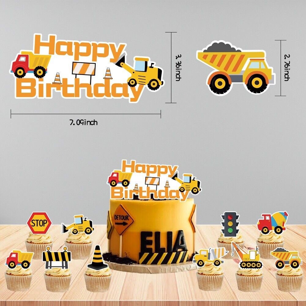 Dump truck balloons happy birthday kids banner party set decor cake topper au