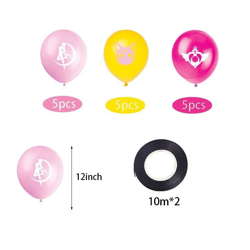 Salor moon balloons happy birthday kids banner party set decor cake topper au