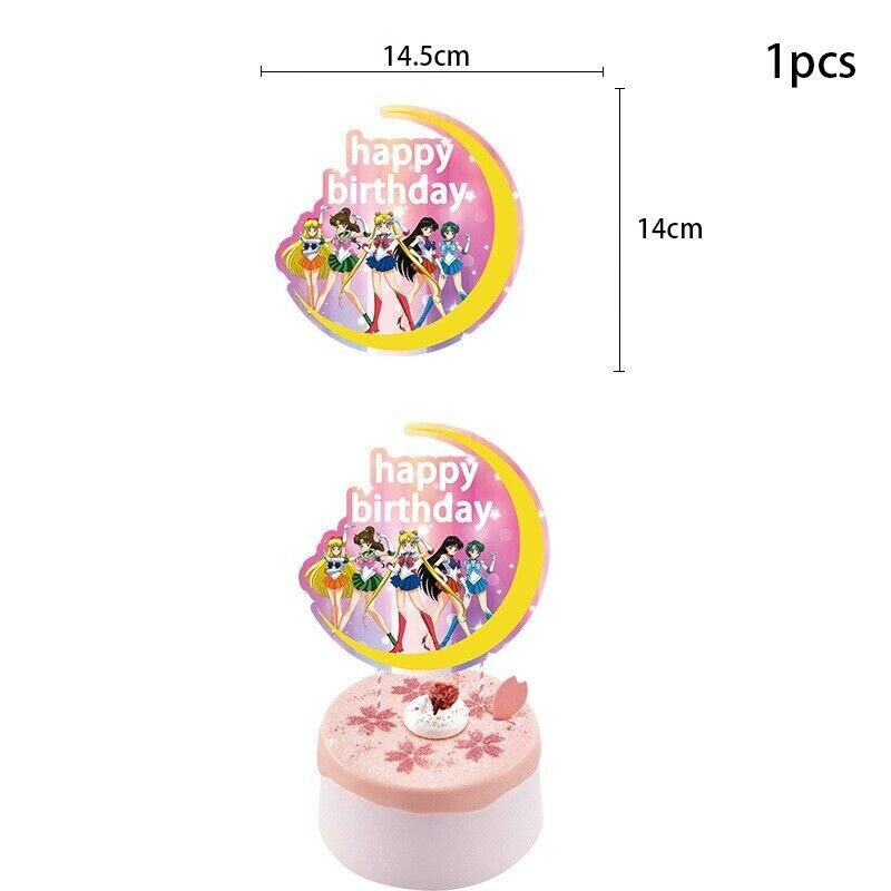Salor moon balloons happy birthday kids banner party set decor cake topper au