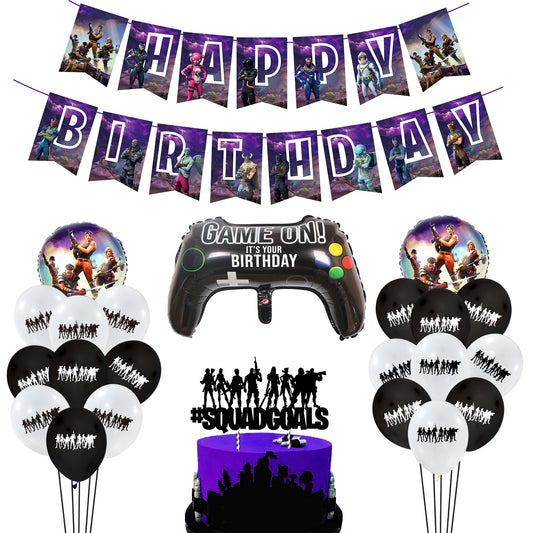 Fortnite5 Happy Birthday banner Balloons cake topper set