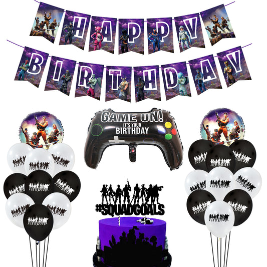 Fortnite Happy Birthday banner Balloons cake topper set