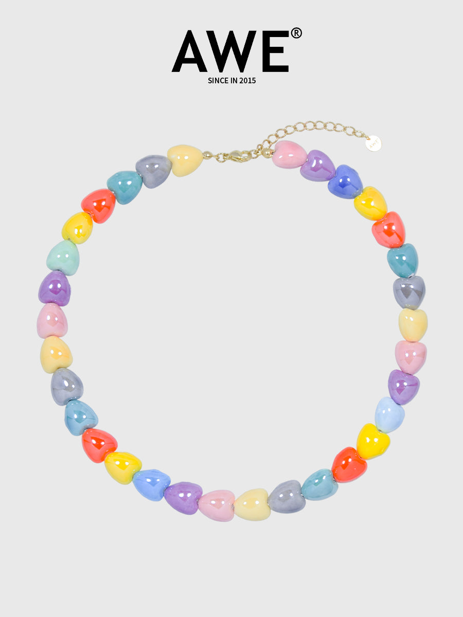 AWE candy colourful heart beaded necklace bracelet ceramic