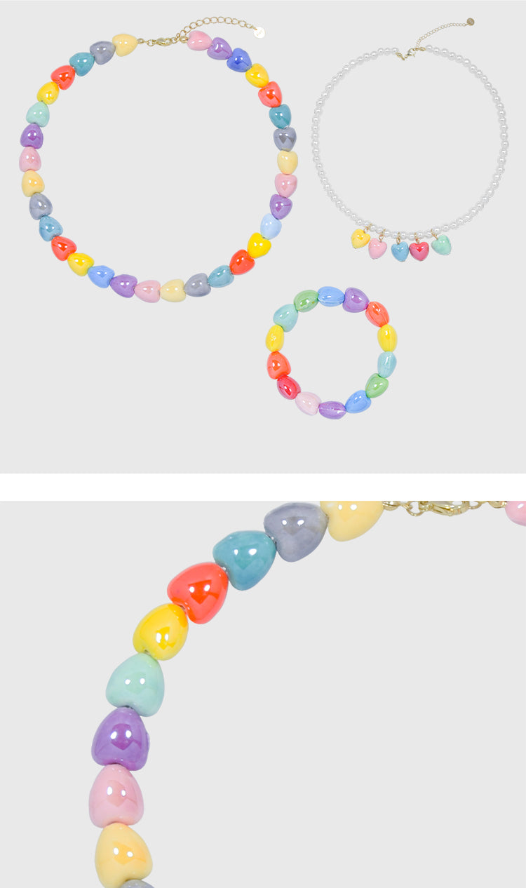 AWE candy colourful heart beaded necklace bracelet ceramic