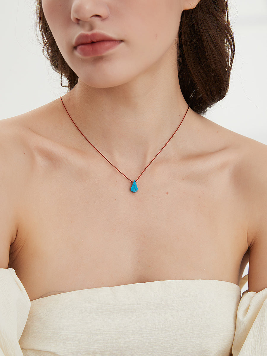 AWE natural turquoise water drop red rope necklace Longing for life