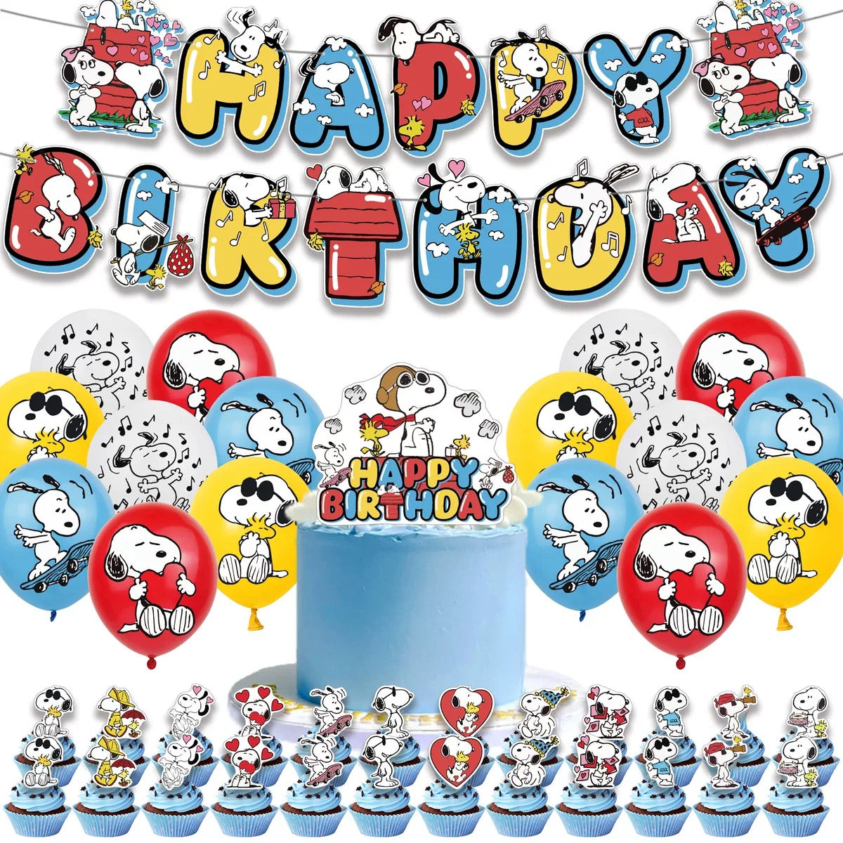 Snoopy Balloons Happy birthday KIDS banner party decor topper