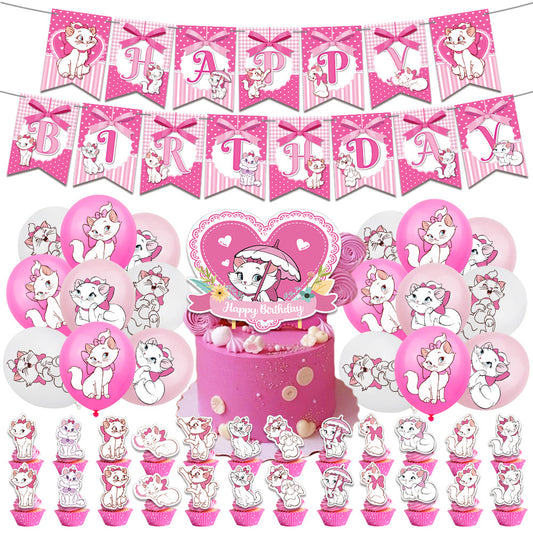 Marie Cat Balloons Happy birthday KIDS banner party decor topper