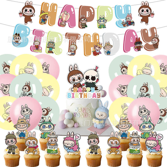 LBB Balloons Happy birthday KIDS banner party decor cake topper