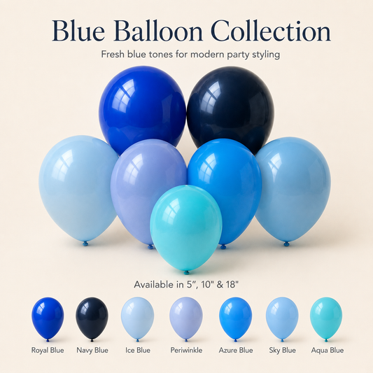 Blue Latex Balloons | Soft & Bright Blue Balloon Collection | 5", 10" & 18"