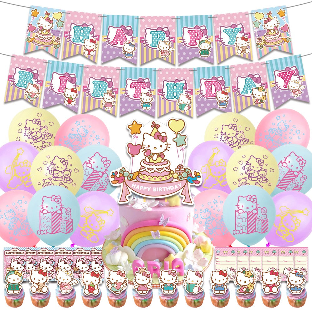 Hello Kitty Balloons Happy birthday KIDS banner party decor cake topper AU STOCK