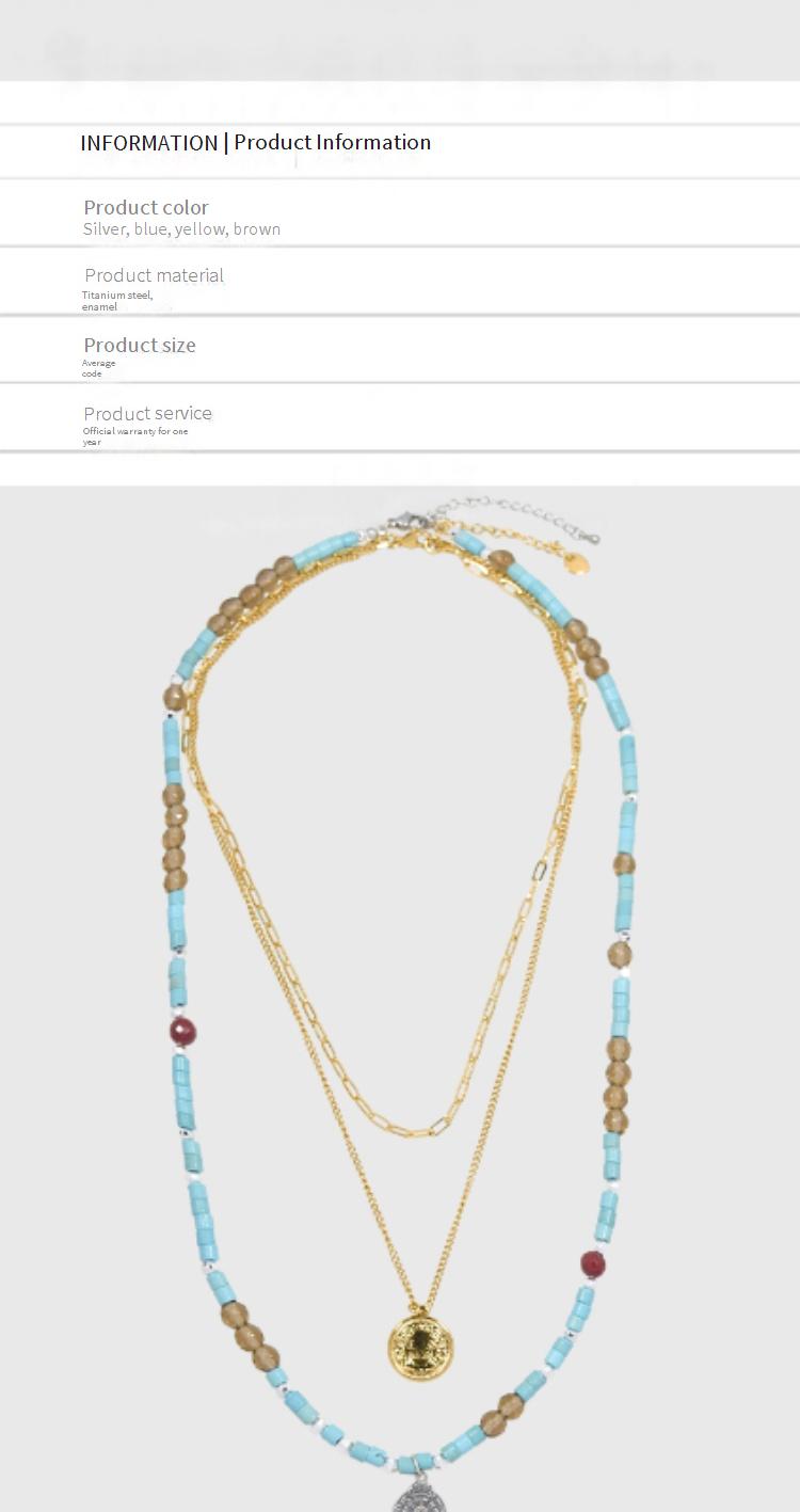 AWE Turquoise Coin Three-layer Overlapping Necklace