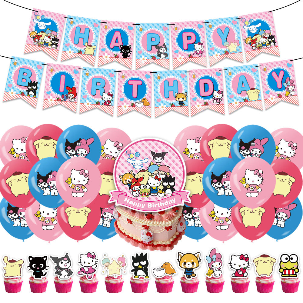 Hello Kitty Sanrio Balloons Happy birthday KIDS banner party decor topper