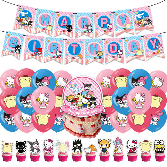 Hello Kitty Sanrio Balloons Happy birthday KIDS banner party decor topper