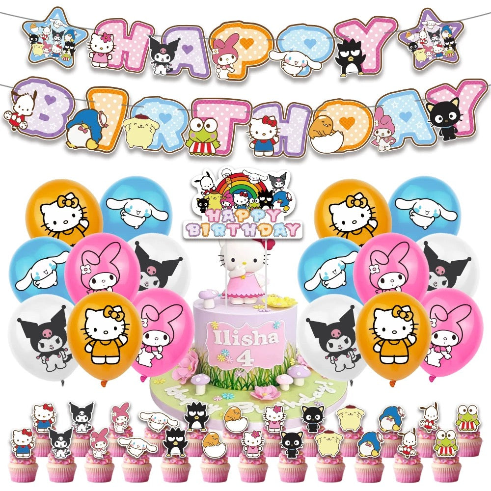 Hello Kitty Sanrio Balloons Happy birthday KIDS banner party decor topper