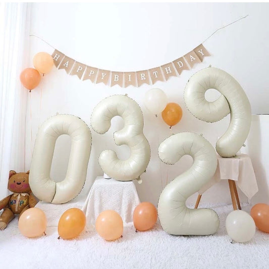 AU STOCK MACARON beige/white NUMBER FOIL ONE TWO BALLOON BIRTHDAY ANNIVERSARY