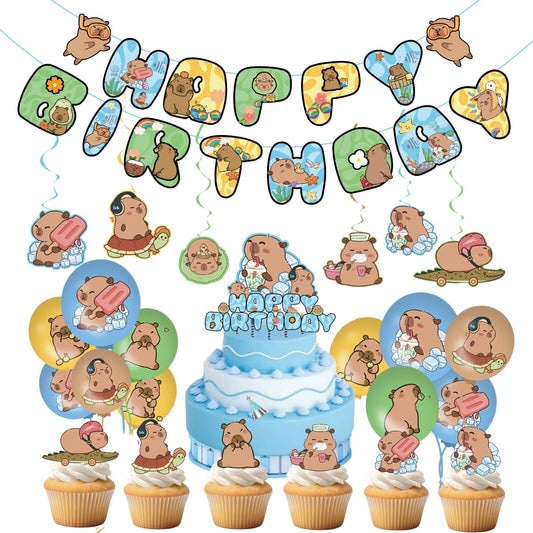 Capybara Balloons Happy birthday KIDS banner party decor topper