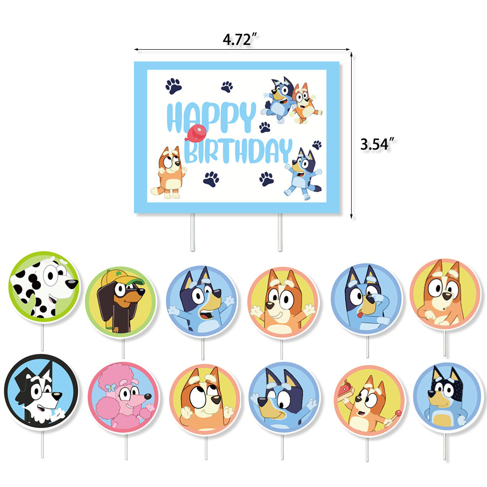 Bingo Bluey Birthday Party Supplies include Banner Cake Topper Balloons