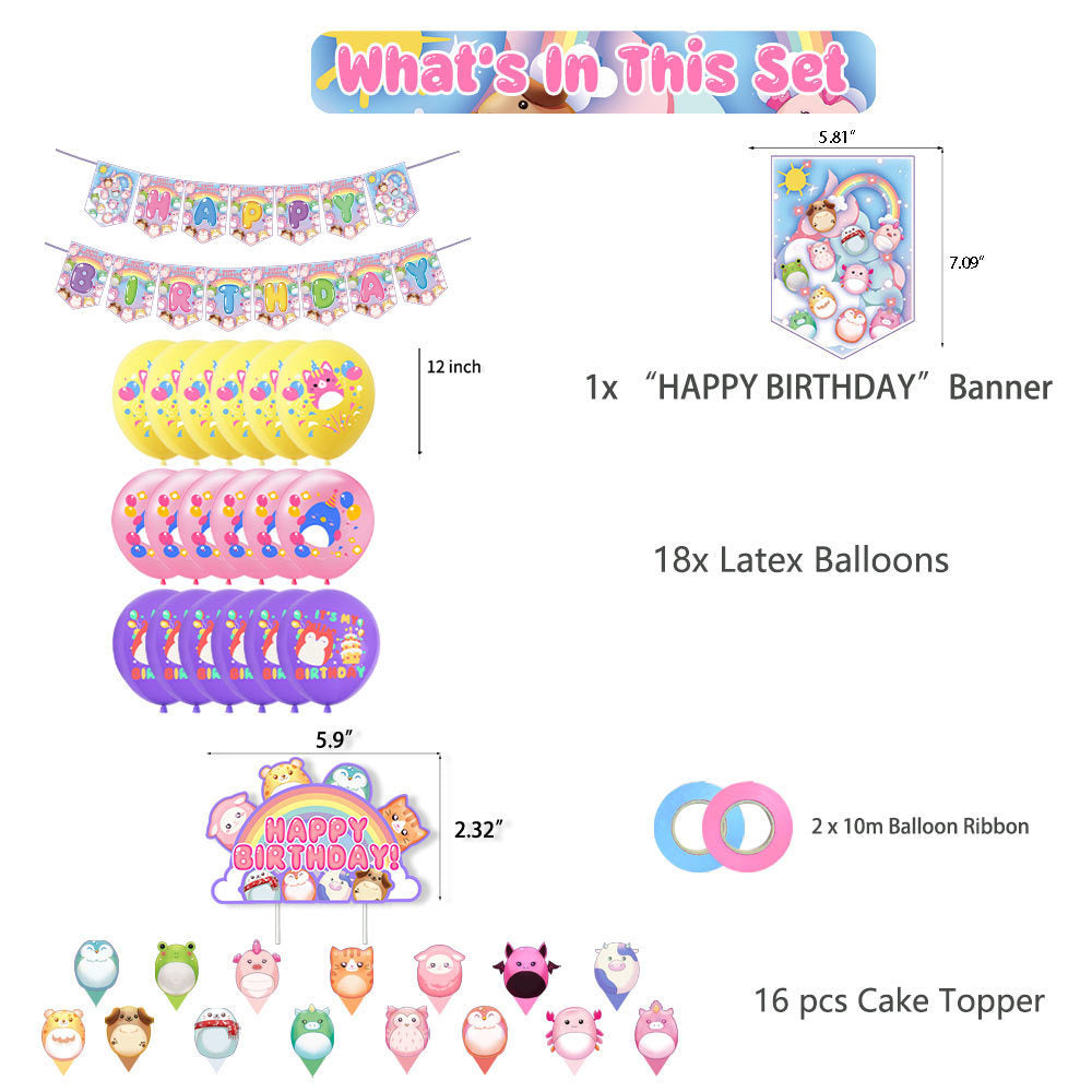 Squishmallows Birthday Party Supplies Balloon Banner Cake Cupcake Topper Decor