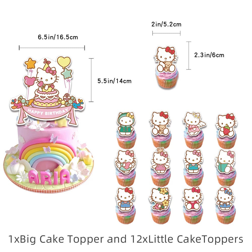 Hello Kitty Balloons Happy birthday KIDS banner party decor cake topper AU STOCK