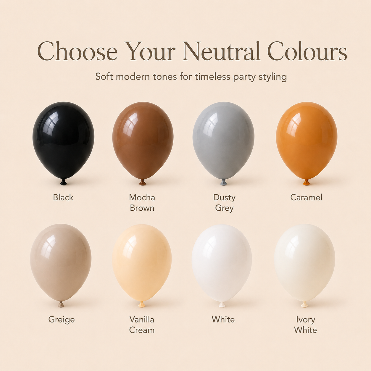 Neutral Latex Balloons | Modern Party Balloons | 5", 10" & 18"