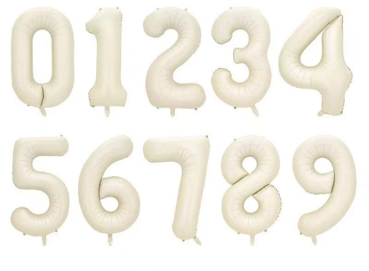 AU STOCK MACARON beige/white NUMBER FOIL ONE TWO BALLOON BIRTHDAY ANNIVERSARY