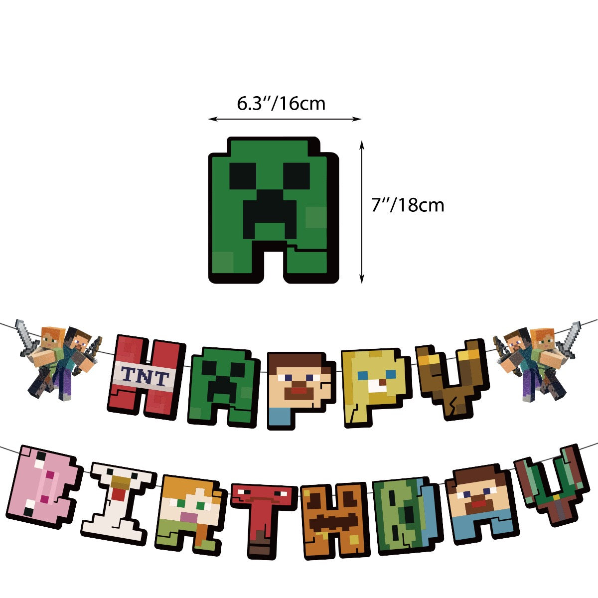 MINECRAFT 2 kids Happy birthday banner balloon party set cake topper fun AU STOCK