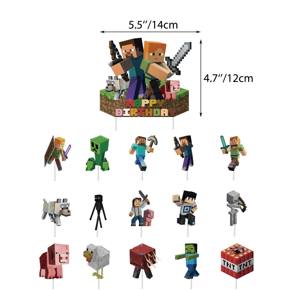 MINECRAFT 2 kids Happy birthday banner balloon party set cake topper fun AU STOCK